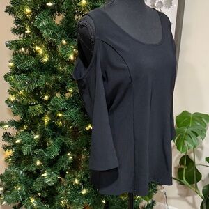 *BOSTON PROPER* Black Cold Shoulder Long Sleeve Top Size Medium